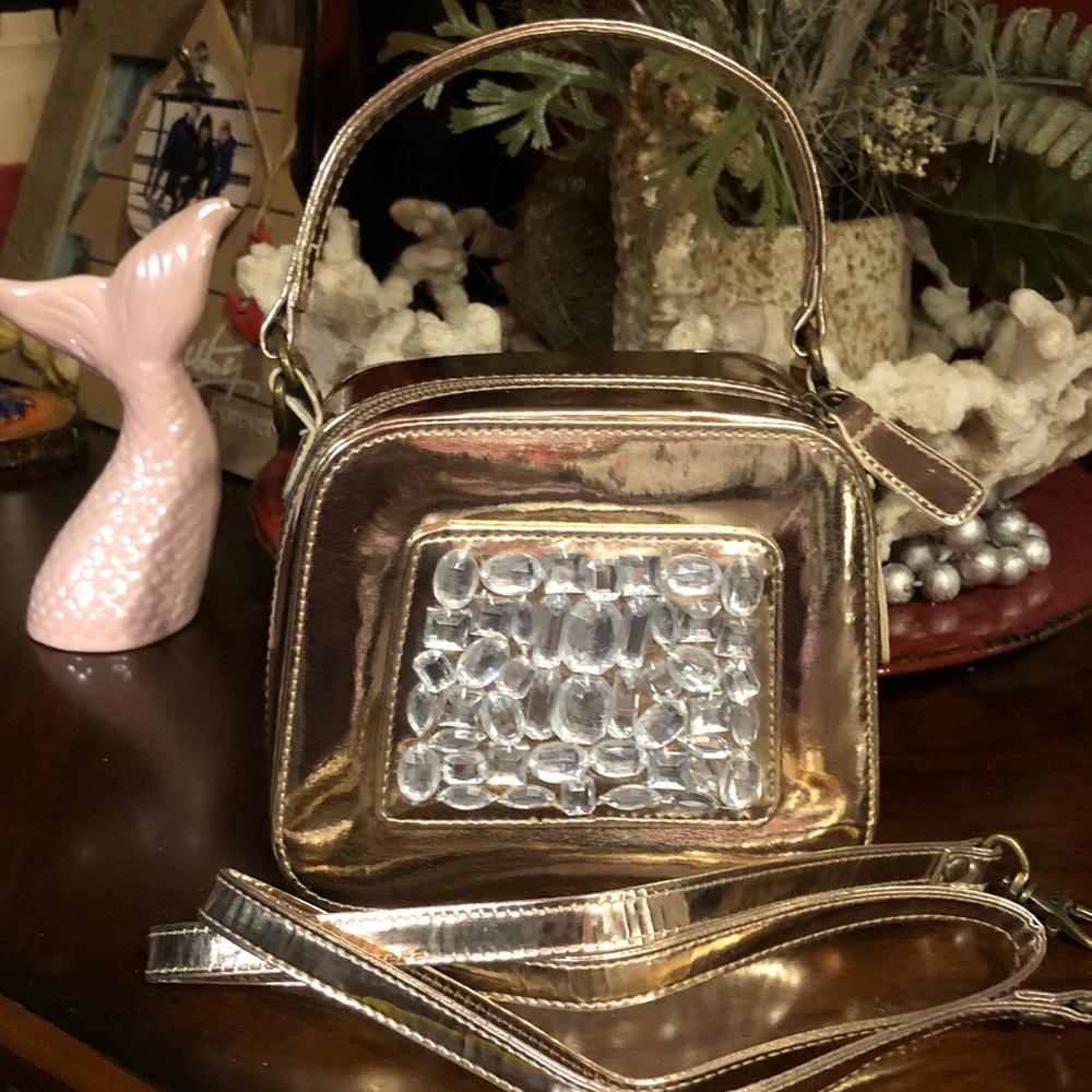 Metallic Rose Gold Jeweled Mimi bag